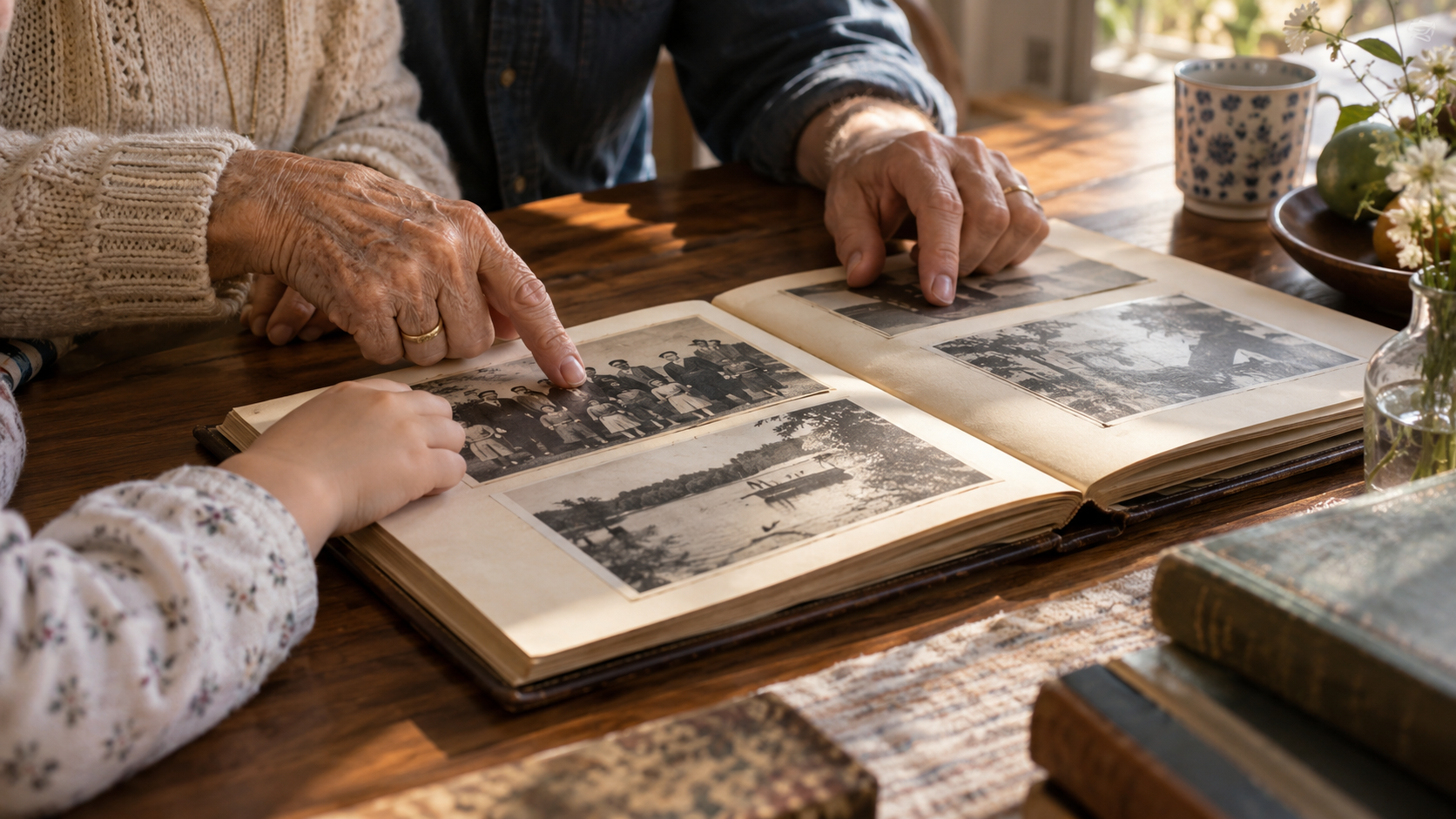 Family members considering their shared history and future